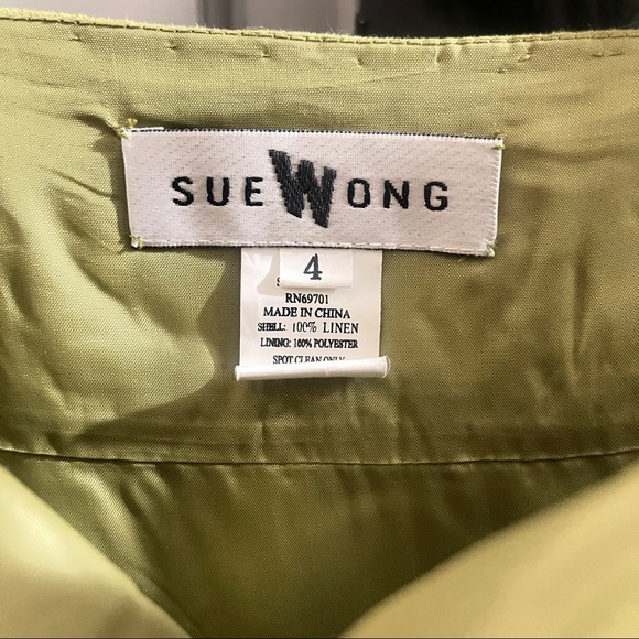 Susan Wong Green Embroidered Linen Beaded Spaghetti Strap Midi Dress - Sz 4 - Picture 8 of 10